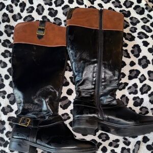 Black and Brown Knee-High Boots